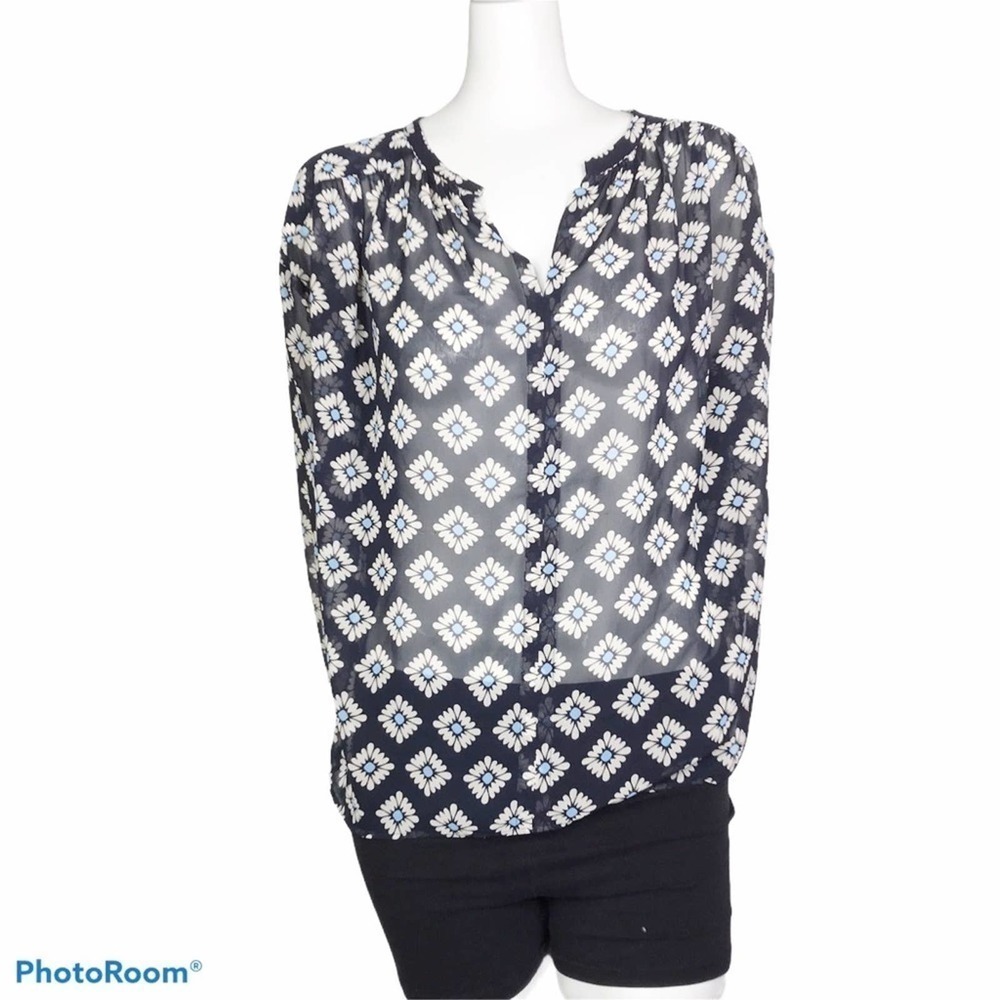 Ann Taylor LOFT long sleeve floral daisy blouse